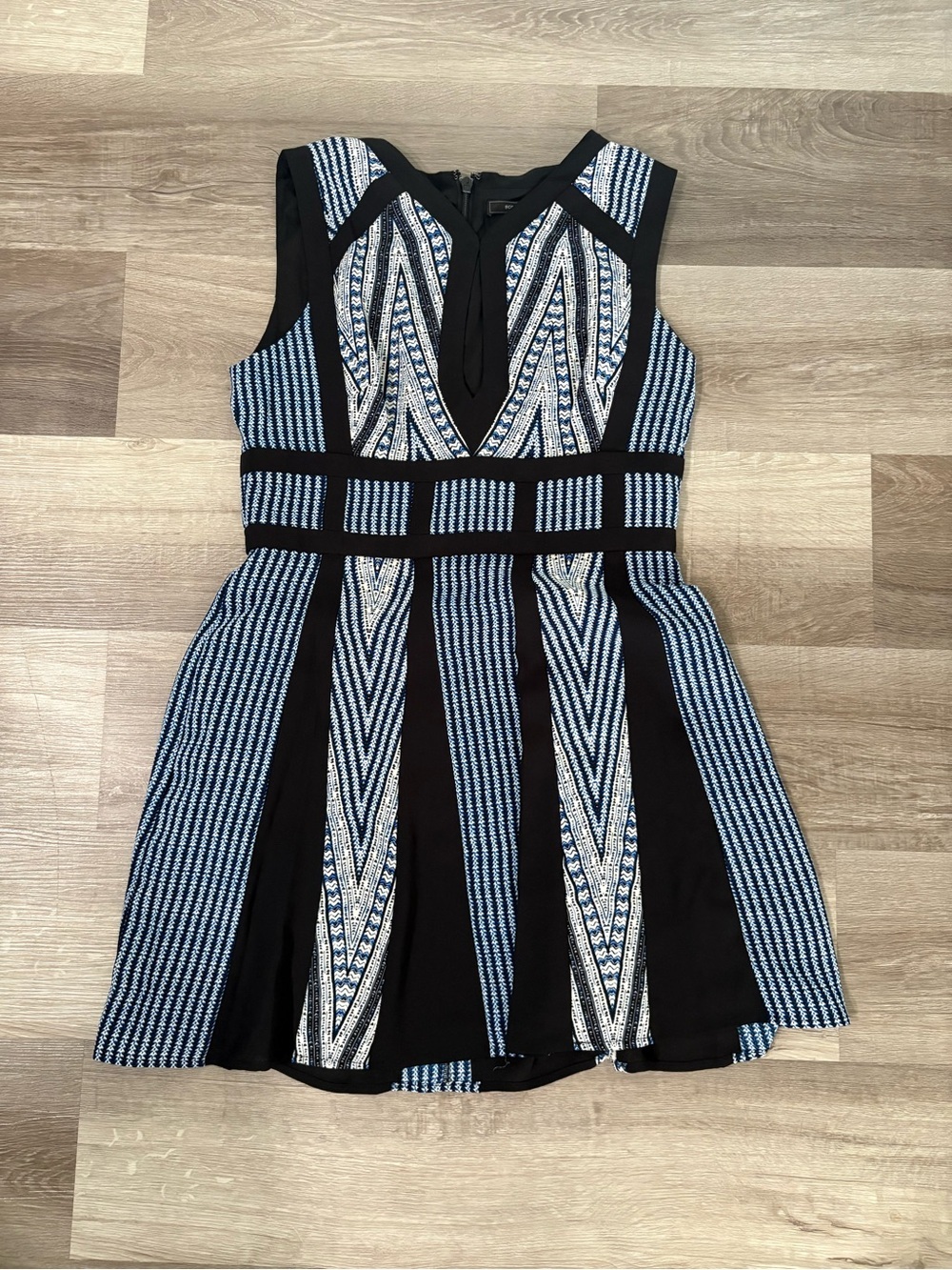 BCBG Maxazria Structured Fit & Flare Dress in Black and Blue
